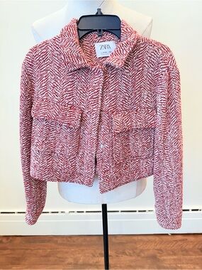 Zara Red Tweed Crop Jacket for girls size 11-12